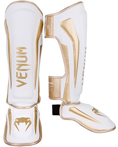 Venum Elite Standup Shin Guards-White/Gold - L