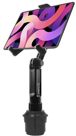 Cellet Universal Car Cup Holder Tablet Mount – Adjustable Gooseneck Stand for iPad, Galaxy, Kindle, Smartphones & More – Stable Base Fits Cup Holders 2.5-4 for Front & Back Seat Use