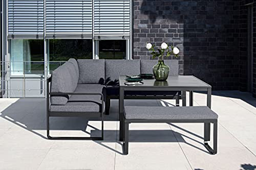KETTLER Ocean Sitzgruppe Garnitur in Anthrazit-Grau aus Aluminium, inkl. Sitzpolster, Loungegruppe für 6 Personen mit Kissen