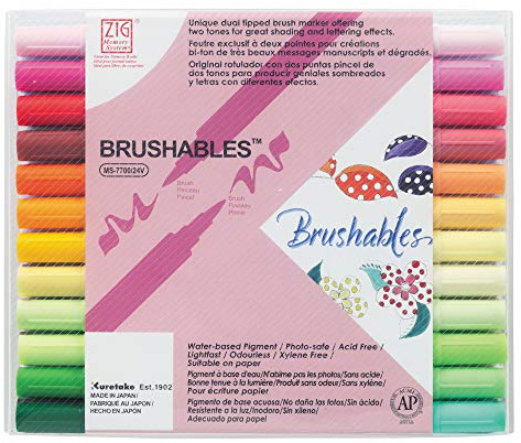 Kuretake Zig MS770024V Memory System Two-Toned Brushables Colour Set - Set of 24, Felt Tip