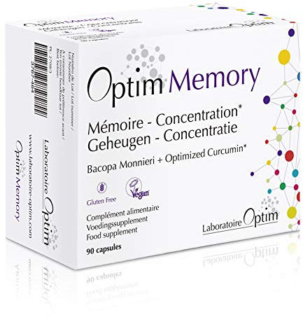 Bacopa Monnieri Brahmi - Kurkuma Curcumin Longvida 90 Kapseln | Nahrungsergänzungsmittel für Gedächtnis, Konzentration Kinder und geistige Wachheit | Optim Memory