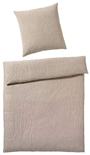 Joop! Elegante Halbleinen Bettwäsche 7038 Breeze 140x200cm+70x90, Farbe Sand