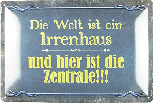 Blechschild 20x30cm gewölbt Die Welt ist ein Irrenhaus Deko Geschenk Schild