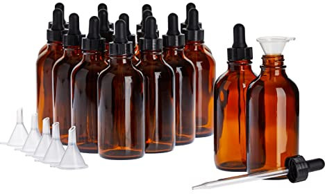 15 Pack of 4oz Amber Glass Bottles with Dropper Dispenser and 6 Funnels for Essential Oils, Travel, Perfumes, Liquids, Hair and Body Oils (21 Total Pieces, 120ml)