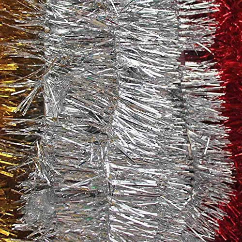 LLAAIT 1 Stücke 2 Meter Weihnachten Weihnachtsbaum Party Lametta Rose Rosa Grün Silber Gold Rot Blau Dekorationen Top Qualität, Silber