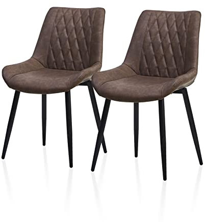 TUKAILAI Esszimmerstühle 2er Set aus Kunstleder, Küchenstühle mit Rückenlehne,Metallbeine, Ergonomische Sessel, Moderne Stühle für Küche,Esszimmer,Wohnzimmer,Empfangsraum, Dunkelbraun