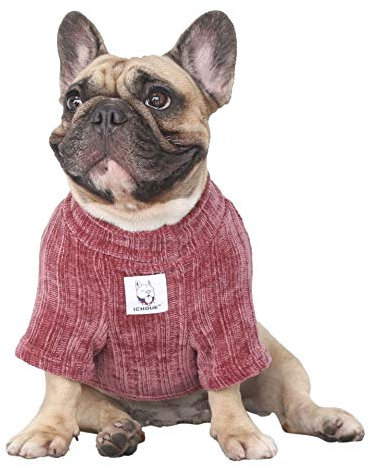 iChoue Haustier-Hunde-Pullover, Winter, warm, Rollkragen, für englische Bulldogge, Bully, Pitbull, Cord, kaltes Wetter, Pullover, Mantel, Shirt, Violett/XXL