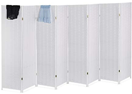Relaxdays Paravent intérieur, 8 Parties, HxL 170 x 320 cm, séparateur Pliable, Bois & Corde Papier, Brise-Vue, Blanc