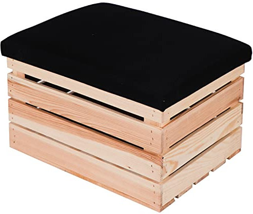 LAUBLUST Sitzhocker mit Stauraum - ca. 50x40x30cm, Natur - Polster Schwarz | Hocker aus Holz - Sitzbank für Drinnen & Draußen | Aufbewahrungshocker mit Deckel | Sitzpouf & Fußhocker