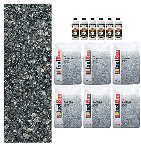 Isolbau Steinteppich SET Marmorkies 150kg + Bindemittel bis 15m² Carnico 4/8mm Epoxidharz, Terassenboden, Natursteinboden Marmorkies Bodenbelag, Steinboden Bodenbeschichtung, Marmorstein, Innen Außen
