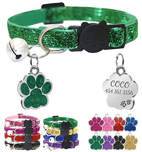 CAMAL Katzenhalsband mit Hundemarke Personalisiert, Katzenhalsband mit Namen und Adresse, Verstellbares Halsband für Haustiere 19–32 cm (Grün)