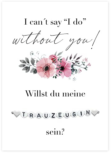 Selfmade Jewelry Armband Damen Trauzeugin Armkettchen mit Herzchen Handgemacht Größenverstellbar Willst du meine Trauzeugin sein? auf Geschenk-Karte