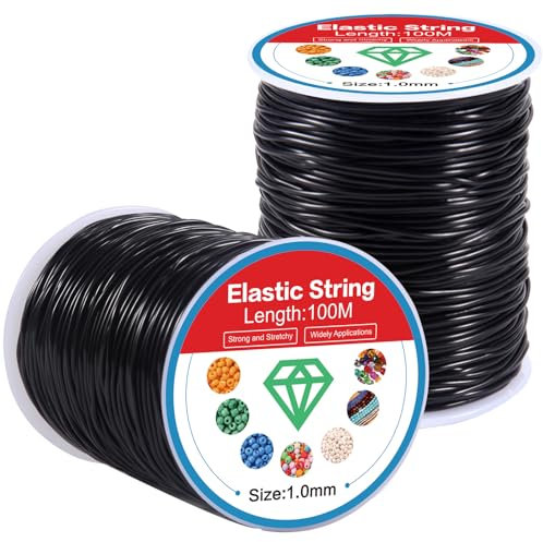 Elastisch Schmuckfaden Schwarz Gummifaden Gummiband für Armbänder Reißfest 1mm Nylonschnur Faden für Herstellung Perlenschmuck,Perlen,100m