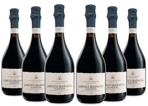 Cantina Castelli Modenesi Lambrusco Grasparossa di Castelvetro DOC, Vino Rosso dal Gusto Pieno ed Equilibrato, Profumo Raffinato e Vario, 11% Vol, Confezione con 6 Bottiglie da 750 ml