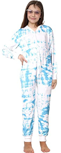 A2Z 4 Kids Girls Boys Onesie One Piece Kids Pyjamas Sleepsuit Soft Feel Comfortable - Cotton Onesie 250 Tie Dye Blue 11-12