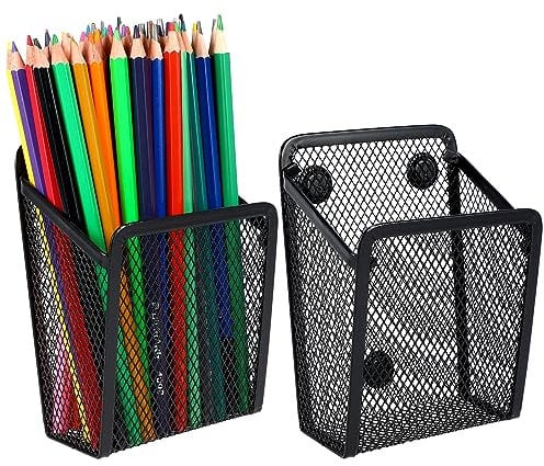 BJBJJIU Magnetischer Aufbewahrungskorb, 2 Stk Magnetischer Stifthalter, Metall Netz Schreibtisch Organizer Magnetisch Schwarzem, für Kühlschrank, Bürobedarf (2 magnetische Stifthalter)