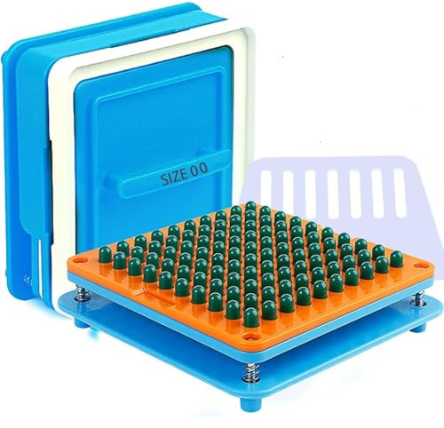 E-feilai Size 00 Capsule Filling Machine ,Capsule Maker Kit, 100 Holes Manual Capsule Filler Tool,Capsule Holder Tray for Gelatin Veggie Vitamins, Herbs(Blue,Size00