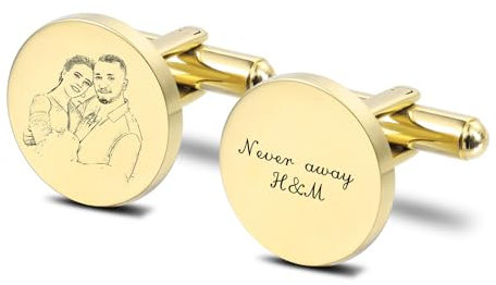 INBLUE Personalisierte Manschettenknöpfe für Männer Eingravierte Initialen Datum Personalisiertes Porträt Edelstahl Geschenk für Freund Ehemann Vater (A1: Gold)