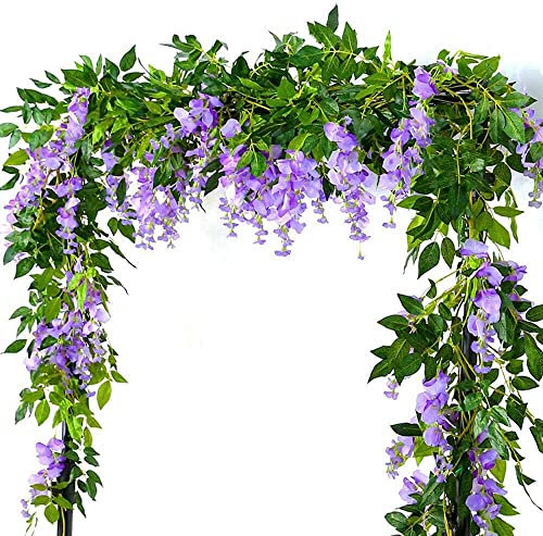 Hiveta Lot de 4 guirlandes de glycines artificielles à suspendre pour jardin, intérieur, maison, salon, décoration de mariage