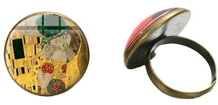 MeLbiz Klimt The Kiss Ring, Kuppel, Glaskunst, Bildring, Foto, handgefertigter Schmuck, verstellbare Größe, Ringe für Mädchen und Frauen, 2.5, Glas, Erstellter Türkis