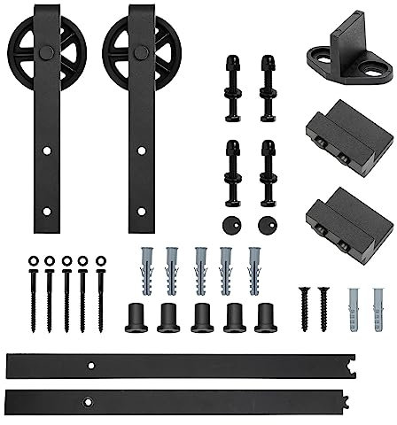 Ansobea 183cm (6FT) Schiebetürsystem Riesenrad-Stil Schiebetür Set Schiene Laufschienen Schiebetürbeschlag Hardware Kit Big Wheel Schiebetüren Beschläge Barn Door Komplettset