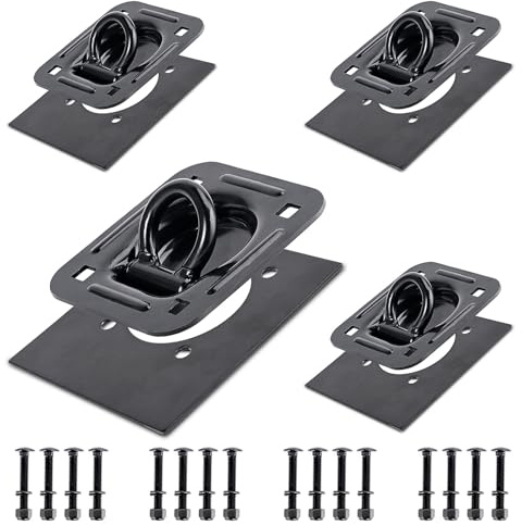 AYMMIC Black 4Pack X Recessed Tie Down D-Rings Anchor, 6,000 lb. Capacity, with Backing Support Plates, for Flatbed Trailer/Truck, Great for Securing Equipment, Cargo and Other Loads