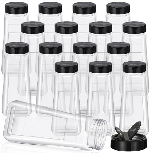 Zhehao 16 Pack 32 oz Plastic Spice Jars with Black Cap Plastic Bottle Containers with Shaker Lids Large Reusable Seasoning Shaker Empty Powder Storage Container for Storing Salt Herbs Cabinet Kitchen