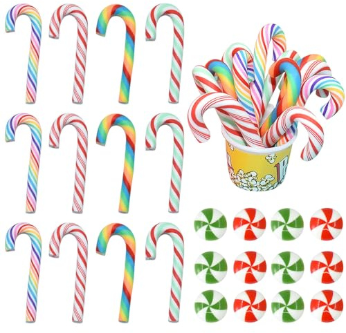 Gorvalin Zuckerstangen Deko, 60 Stück, Mini Weihnachtsanhänger | Künstliche Zuckerstangen zum Aufhängen – für Weihnachtsbaum, Kränze, Geschenke, Adventsdeko und festliche DIY-Projekte