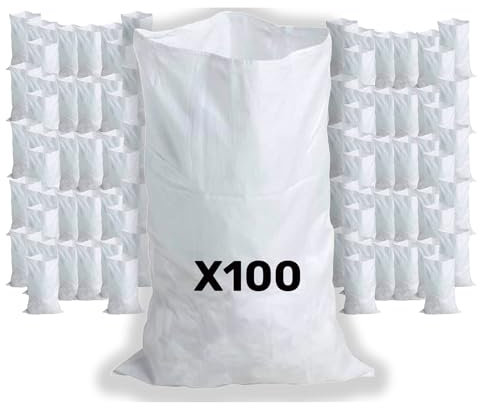CREATIVES COULEURS - 100 Sacs à Gravats, 55 x 95cm, 55kg, Résistant et Réutilisable, En polypropylène tissé blanc, Sable, Terre, Gravier, Jardinage, Chantier, Déchets de constructions