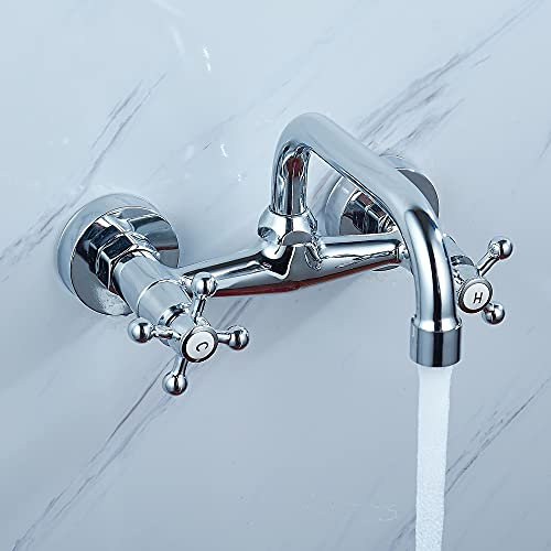 Nostalgie Zweigriff Badarmatur YUNRUX Mischbatterie Bad Faucet Waschtisch Armatur mit nostalgie Kreuzgriff Retro Waschbecken Wasserhahn Waschtischarmatur silber
