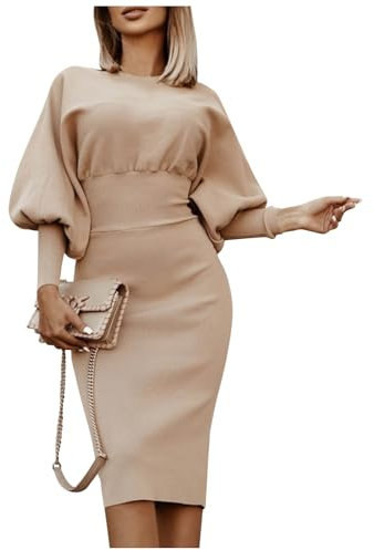 RMBLYfeiye Pailettenkleider Für Damen Abiballkleider Lang Gatsby Kleid Rundhals Einfarbiges Laternenärmel Business Kleider A Linien Bleistiftkleid Elegant Wickelkleid Damenkleider Festlich