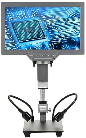 Digitales Mikroskop mit 10,1 Zoll IPS-TV-Bildschirm Digitales Mikroskop für elektronische Reparaturen mit IR-Fernbedienung, USB-Kabel, Metallbasis und Halterung
