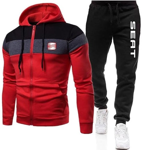 GIOPSQ Herren Trainingsanzug Set Jogginganzug Se-at Kapuzenjacke mit Reißverschluss + Hose Sportbekleidung Jogger/D/M