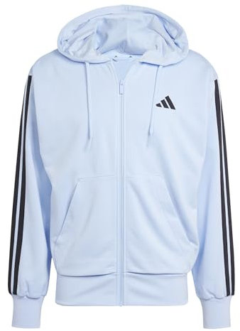 adidas Herren Essential Three Stripes French Terry Fullzip Hoodie, Glow Blue/Black, M