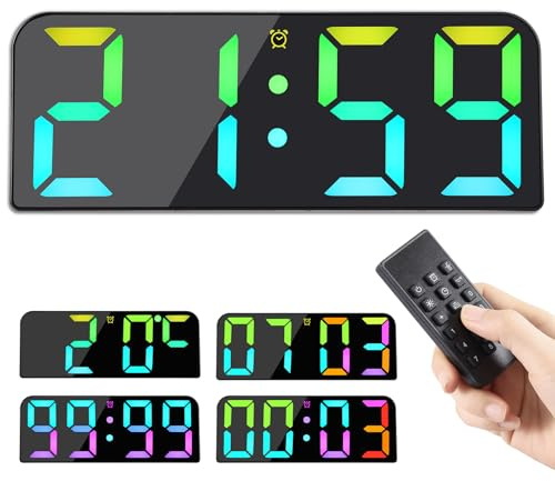 Koolertron Horloge Murale Numérique LED avec Télécommande Date et Température Rebours Horloge Digitale Murale pour Salon Cuisine Bureau Salle de Classe Gymnase (Couleur)