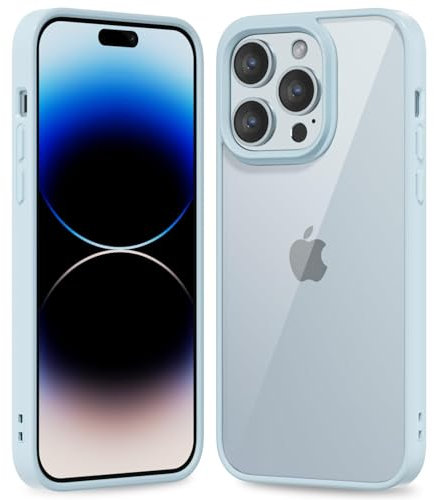 oakxco Thin Slim Clear case for iPhone 14 Pro, Transparent Hybrid Hard Shell Plastic & Soft Silicone Rubber Bumper, Non-Yellow Acrylic Protective Lightweight Cover for Women, Light Blue