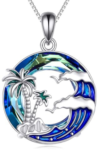 Vadmans Palm Tree Necklace Sterling Silver Palm Tree Pendant Crystal Jewellery Gifts for Women