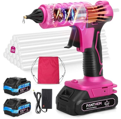 Set di pistola per colla a caldo con batteria, 2 x 21 V, 2000 mAh, con 20 bastoncini di colla, senza gocce di colla, riscaldamento rapido, pistola per colla a caldo senza fili, per fai da te,