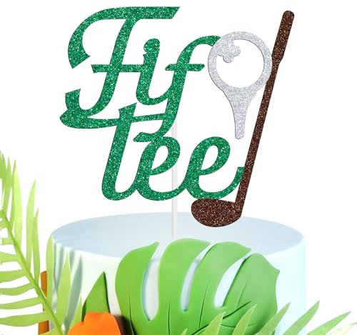 NARLOPI Golf Fif-tee Cake Topper,Golf 50th Birthday Decoration, Funny Golf Theme 50/Fifty Sign for Golfer Fans, Happy 50th Birthday Party Decorations
