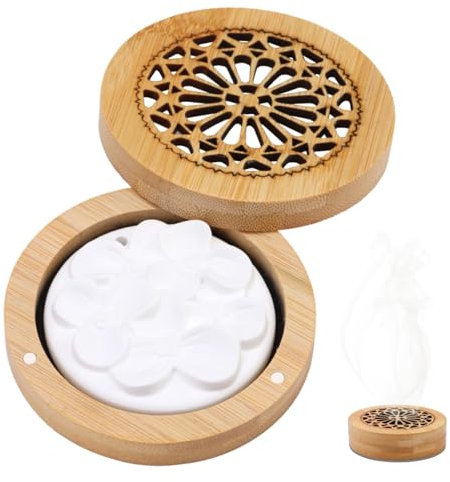 Diffuseur D'Huiles Essentielles en Plâtre avec Boîte à Parfum en Bois, Parfum Galet Diffuseur Huiles Essentielles Voiture Assainisseur d'air Aroma (A)