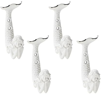 SOFFEE DESIGN Juego de 2 ganchos de sirena (4 piezas de sirena blanca que sostiene la cara)