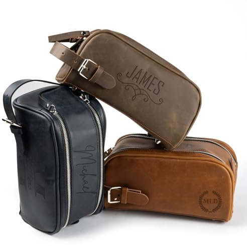 Trousse de toilette personnalisée en cuir vegan épais, grande trousse de toilette faite à la main avec poignée réglable, sac de rangement de voyage en cuir vintage, trousse de toilette pour homme, cad