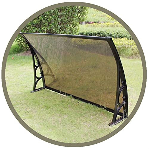 SnamicE Vordach für Tür und Fenster, Polycarbonat, Terrassenabdeckung, für den Außenbereich, Eingangstür, Traufen, Aluminiumlegierung, transparent, Sonnenschutz, Regen- und Schneeschutz, Braun, 3