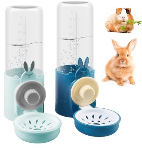 Automatische Trinkflasche für Kaninchen 500ml, Auslaufsicherer Wasserspender mit Edelstahlkugel, Hängend für Meerschweinchen, Chinchillas & Igel, Blau+Grün