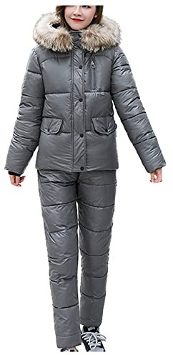 Schneeanzug Damen 2 Teilig: Skianzug Damen Einteiler Winter Warme Zweiteilig Ski Jacke Und Hosen Set Mit Kapuze Reißverschluss Outdoor Winterjacke Einfarbig Ski-Suit Winddicht Snowboardjacke Skihose