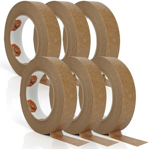 TAPEBEAR Ruban Kraft Écologique 24mm x 50m (Lot de 6 Rouleaux), Adhésif Biodégradable et Recyclable pour Emballage, Masquage et Stockage