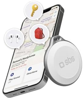 SBS Track My Circle – Schlüssel- und Objekt-Ortungsgerät Kompatibel mit Apple Find My, 100 dB Alarmton, CR2032-Batterie, wasserdicht gemäß IP65, mit Schlüsselring, weiß