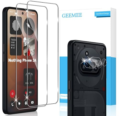 GEEMEE para Nothing Phone 3A Protector de Pantalla + Protector de Lente de cámara, 2+2 Piezas 9H Cristal Templado Película Vidrio Templado, HD Instalación Rápida Glass Screen Protector