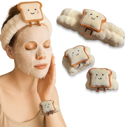 NJCXOLA Spa Stirnband zum Waschen Gesicht Wristband Set， mit 2 Handgelenkband Schwamm weiches Frottee Make-up Hautpflege Anti-Rutsch-Stirnband für Damen -Beige
