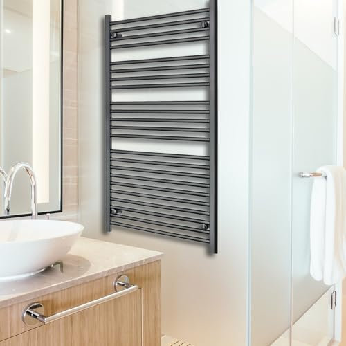 Toallero calefactor recto plano para baño, 550 mm de ancho, color negro, calentador de radiador, Turkish Zone (550 mm de ancho, 1200 mm de altura)